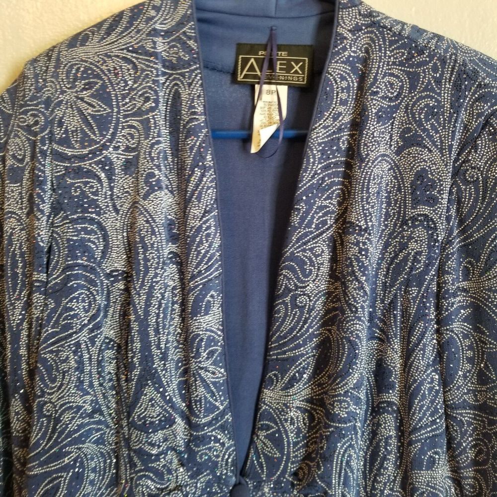 Alex Evenings Jacket Blazer Women Sz 8P Blue Beads Sparkle - Picture 3 of 11